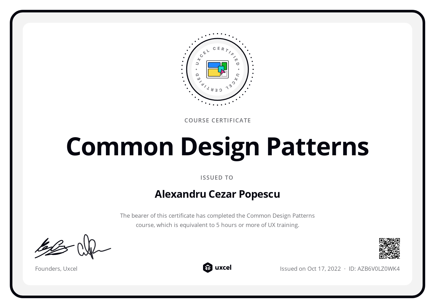 Alexandru Cezar Popescu's certificate